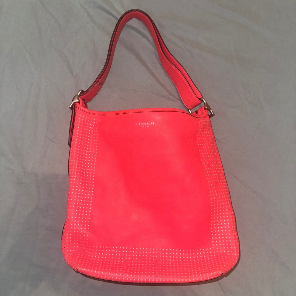 Coach Legacy Perforated Leather Duffle Shoulder Bag in Watermelon Pink